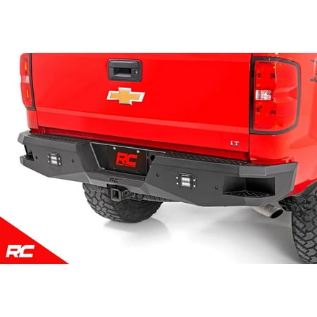 Chevy Silverado Rear Bumper Rough Country Heavy Duty Rear Bumper w/ LEDs compatible w/ 2007-2018 Chevy Silverado 1500 2 LED Cubes 10773 ()