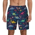 thumbnail image 2 of Picia Dinosaur Flowers pattern Mens Swim Trunks with Compression Liner Stretch Beach Shorts Quick Dry with Zipper Pockets No-Chafing Board Shorts-Small, 2 of 9