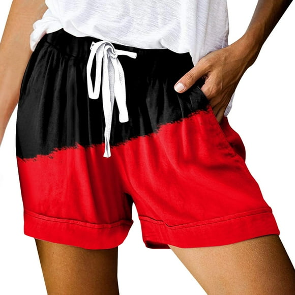 TSADFHJI Leather Skirts for Women A Line Ladies Casual Drawstring Shorts Summer Elastic Belt Shorts Pockets Xl Red