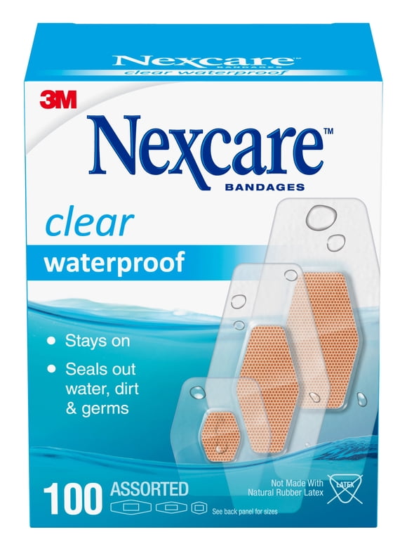 Nexcare Waterproof Assorted Bandages, Clear, 100ct