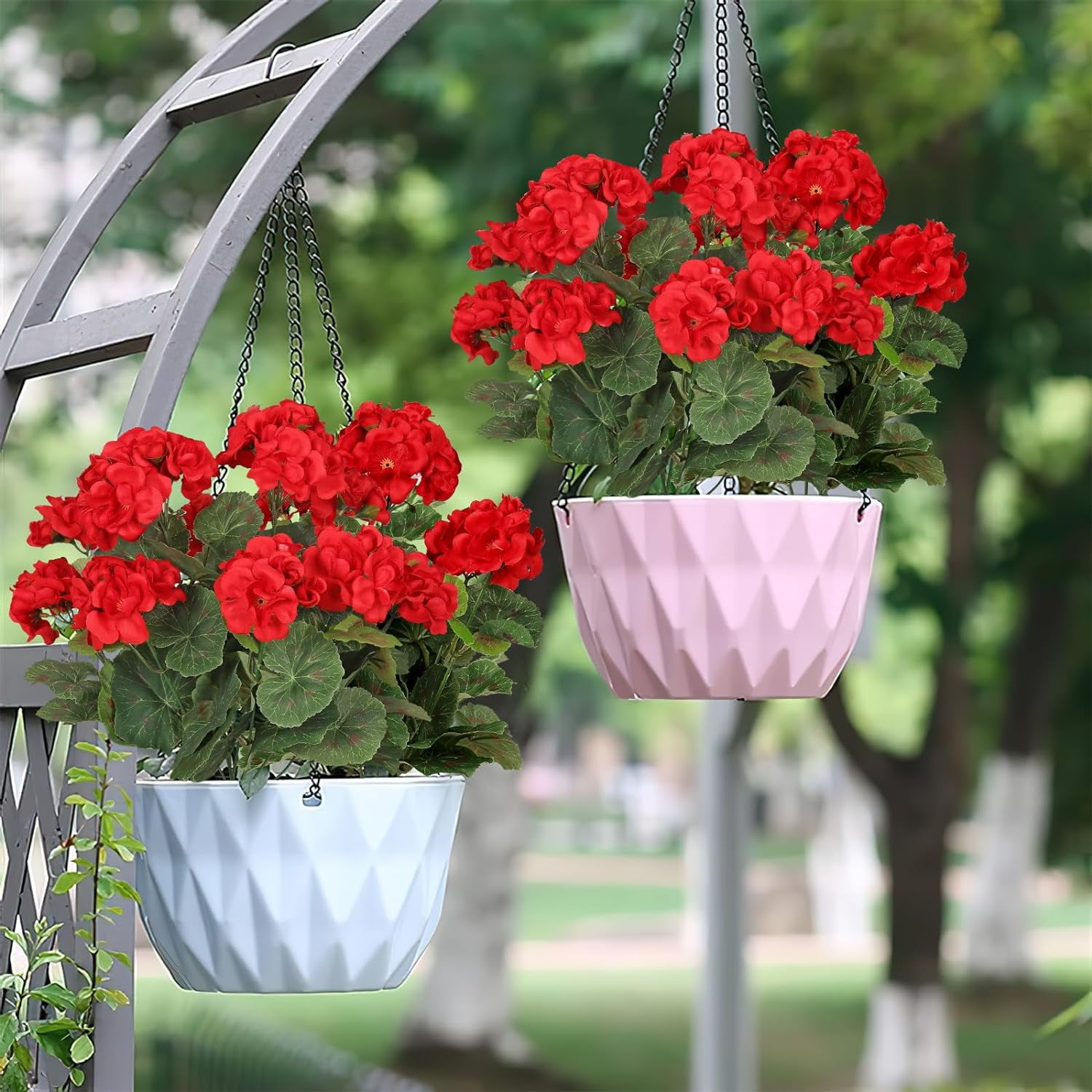 12 Pcs Artificial Red Geranium Silk Flowers Outdoor Plant Bush Faux Flowers Geraniums for Home Indoor Outside Garden Patio Vase Grave Cemetery Table Centerpieces Decor