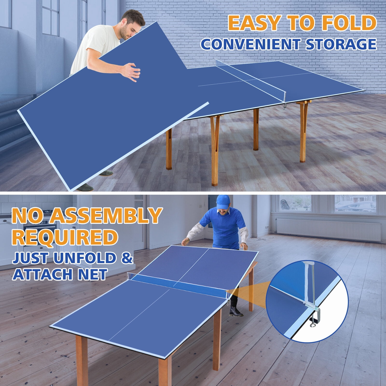 Ping Pong Table, 8.5ft Blue Mid-Size Ping Pong Conversion Top Foldable & Portable Table Tennis Table Top for Indoor Games, Blue Table Tennis Table,Mdf Outdoor Ping Pong Table