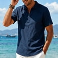 thumbnail image 4 of JTSRKL Mens Linen Short Sleeve Shirts Zip Collared Solid Lightweight Breathable Casual Tees Summer Business Vintage Relaxed Fit Tops Navy XXL, 4 of 7