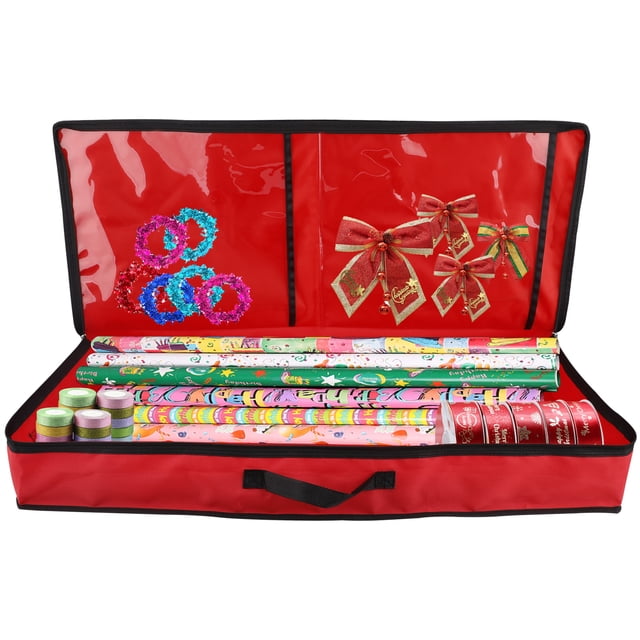Wrapping Paper Storage Bag Rolls And Ribbon Holder Heavy Duty Tear Proof Christmas Gift Wrap Storage Organizer With 2 Clear Pocket
