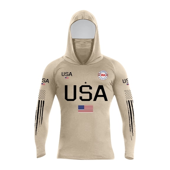 UPF 50 Hooded Fishing Shirt for Men - Long Sleeve Hoodie T Shirts - UV Sun Protection, Lightweight Khaki S