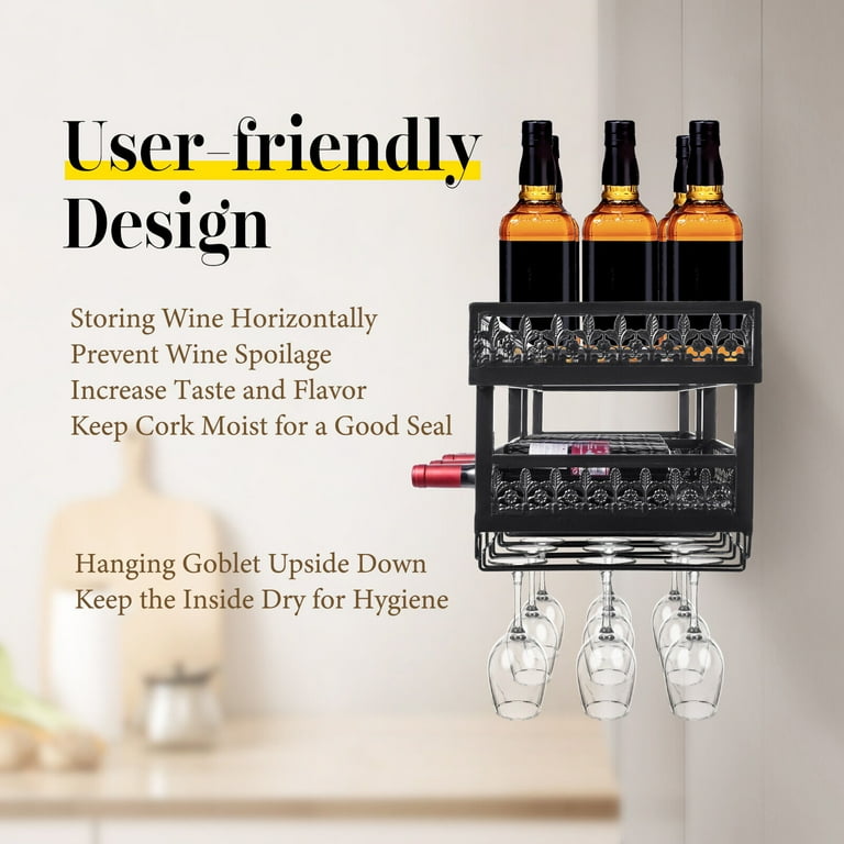 Black Kitchen Decor HFTUW 39 Inch Metal Wall Mounted Wine Rack,