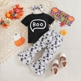 thumbnail image 2 of WeeBloom Baby Halloween Outfit Kids Hallowmas Short Sleeve Tshirt Bell Bottom Headbands Clothes Toddler Outfits For Girls,Black 2-3 Years, 2 of 8