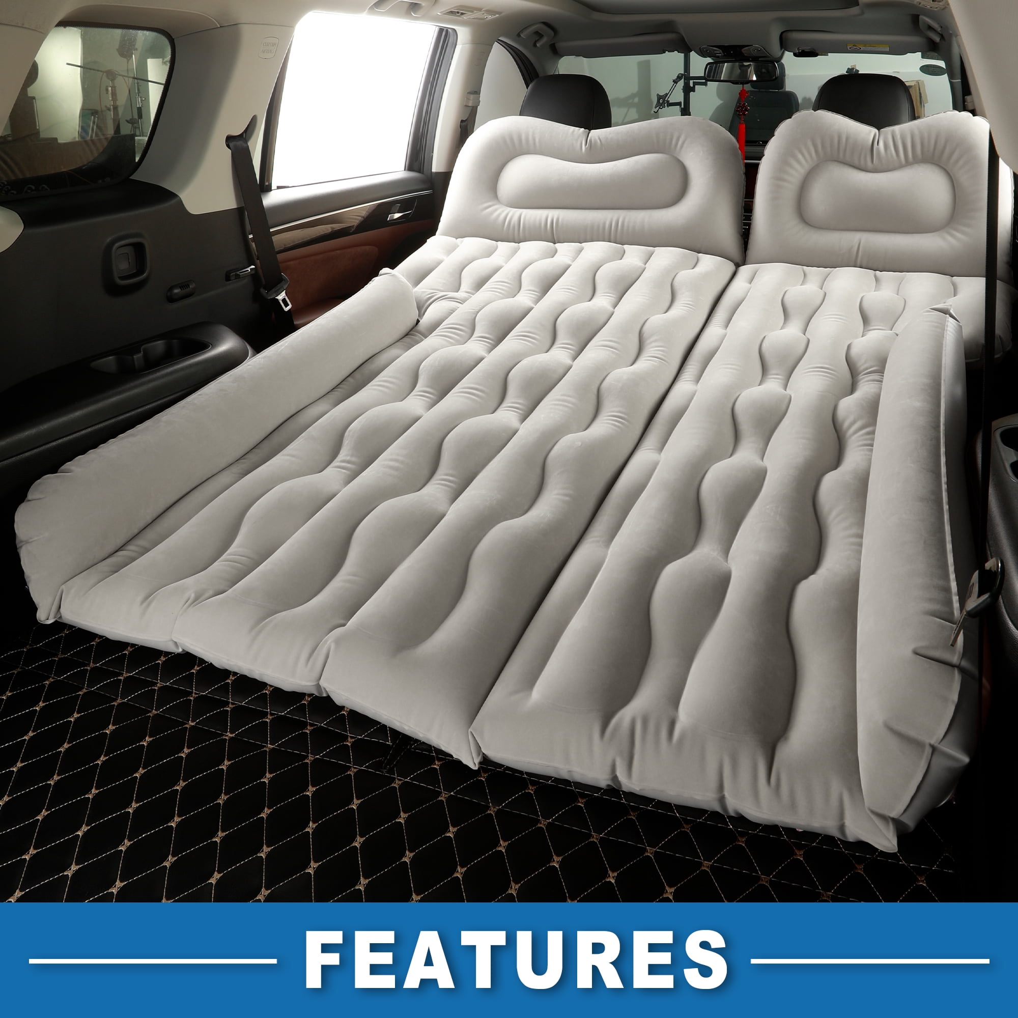 Unique Bargains 1 Set Car Air Mattress Camping Bed Air Bed Mat Sleeping Mat with Air Pump for Car Travel Camping Gray