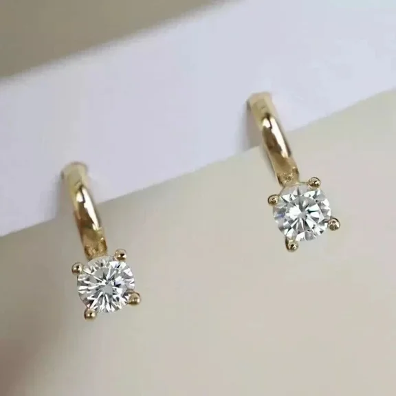 14K Yellow Gold Plated 1Ct Round Cut Lab Created Diamond Women's Hoop Earrings