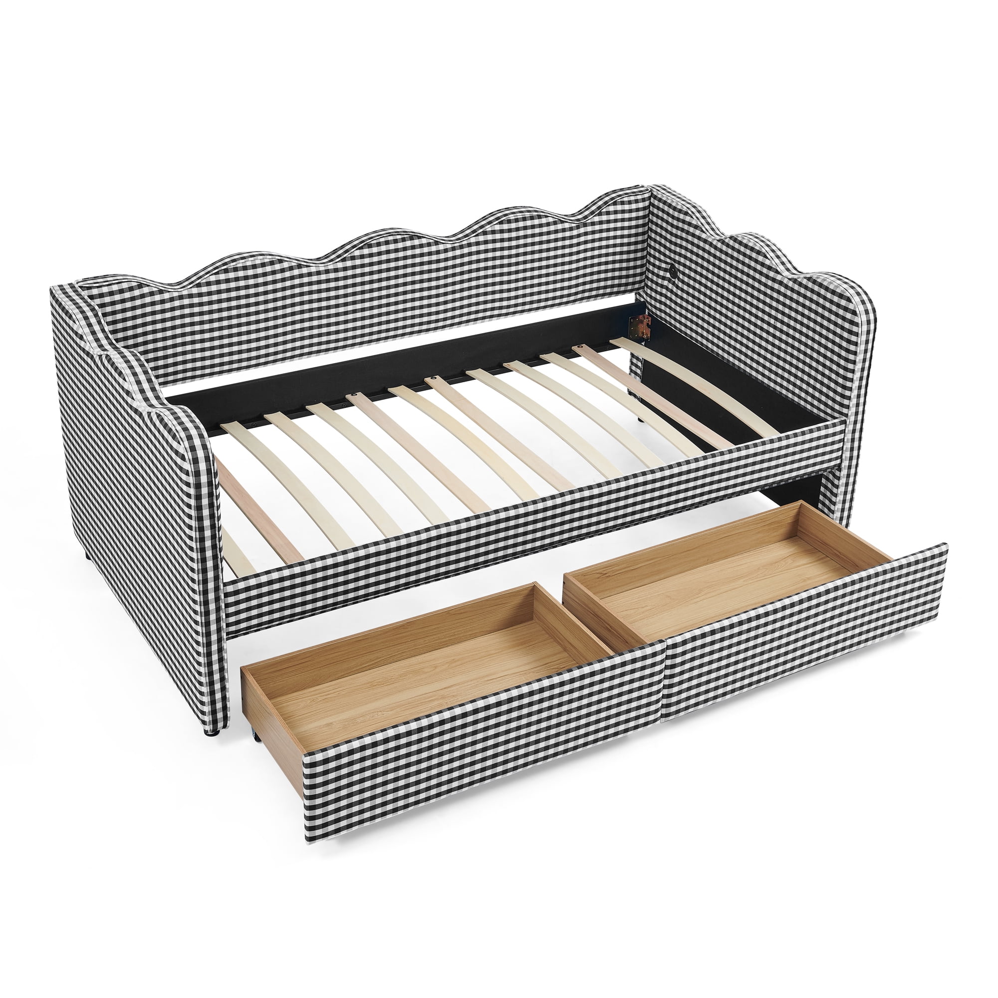 Twin Size Daybed with Storage Drawers and USB Port, Upholstered Linen Sofa Bed with Trundle Style Design, Kids Daybed Frame for Bedroom Living Room, Black