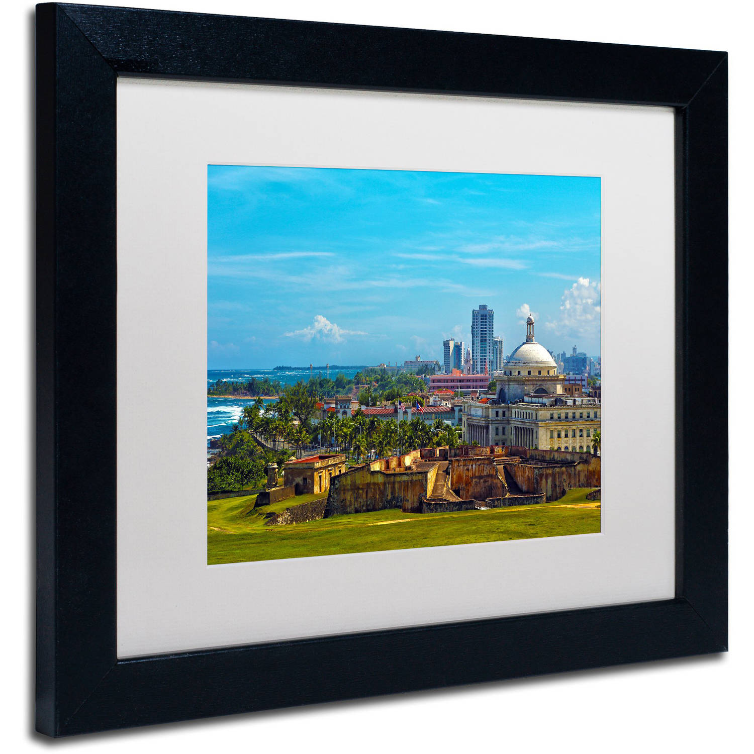 Trademark Fine Art "Old San Juan" Canvas Art by CATeyes, White Matte, Black Frame