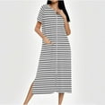 thumbnail image 2 of Dasayo Gray Nightgowns for Women Zipper Plus Size Long Nightgown Side Split Striped Sleepwear Pajamas for Women M, 2 of 7