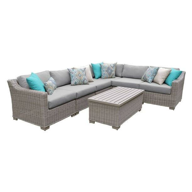 TK Classics Coast 7 Piece Wicker Patio Furniture Set with Storage