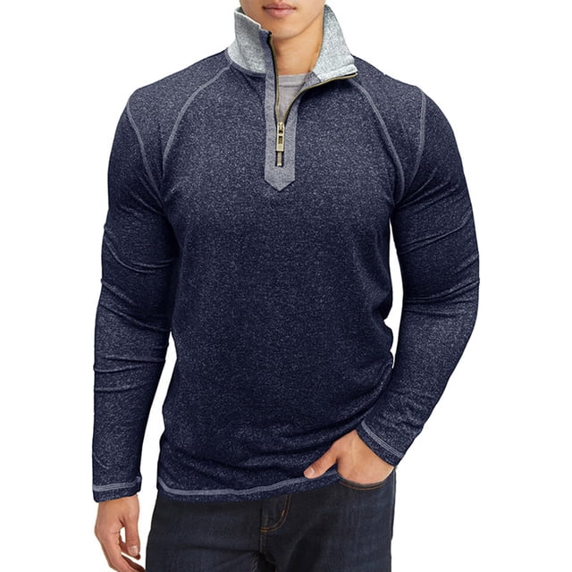Pisexur Chemise à Manches Longues pour Hommes, Tissu de Haute Qualité, T-Shirt à Manches Longues, Mode Décontractée, Col Rabattu, Bleu Saphir, m