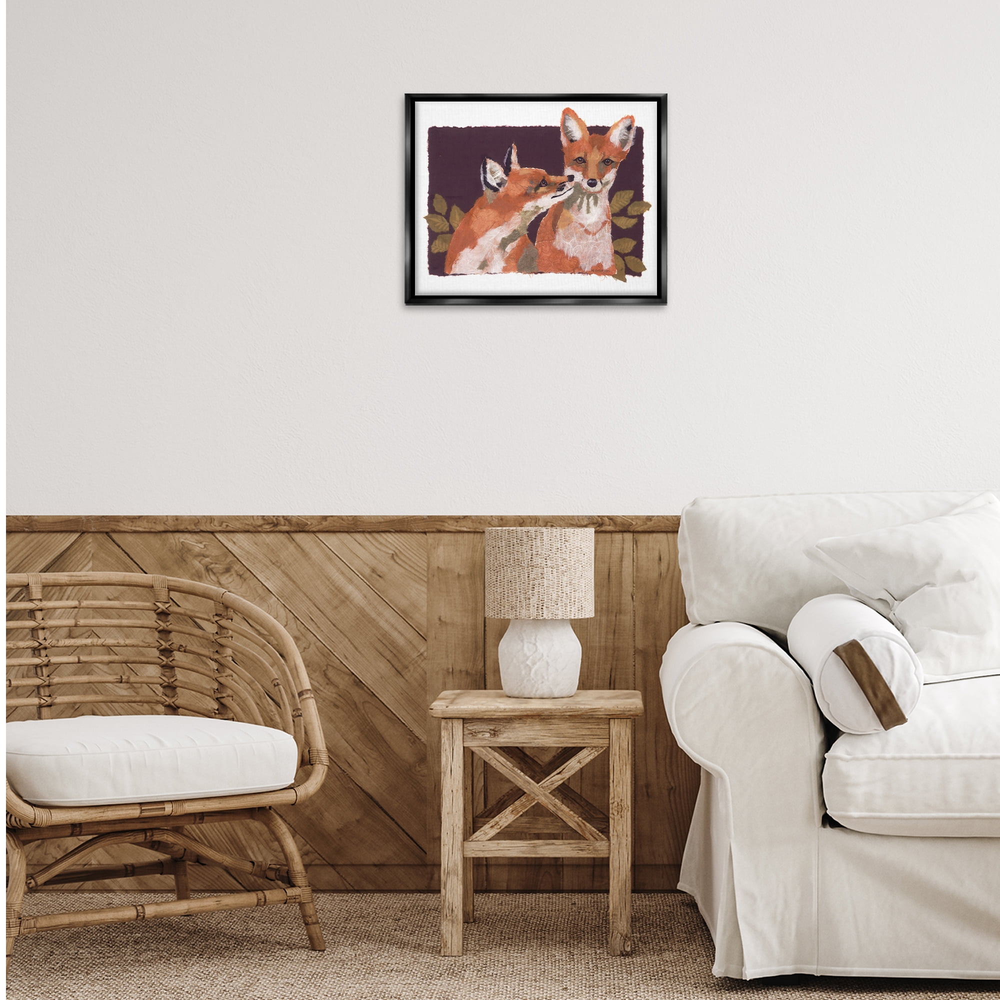 Stupell Industries Woodland Foxes & Leaves Animals & Insects Painting Black Floater Framed Canvas Art Print Wall Art, 21 x 17