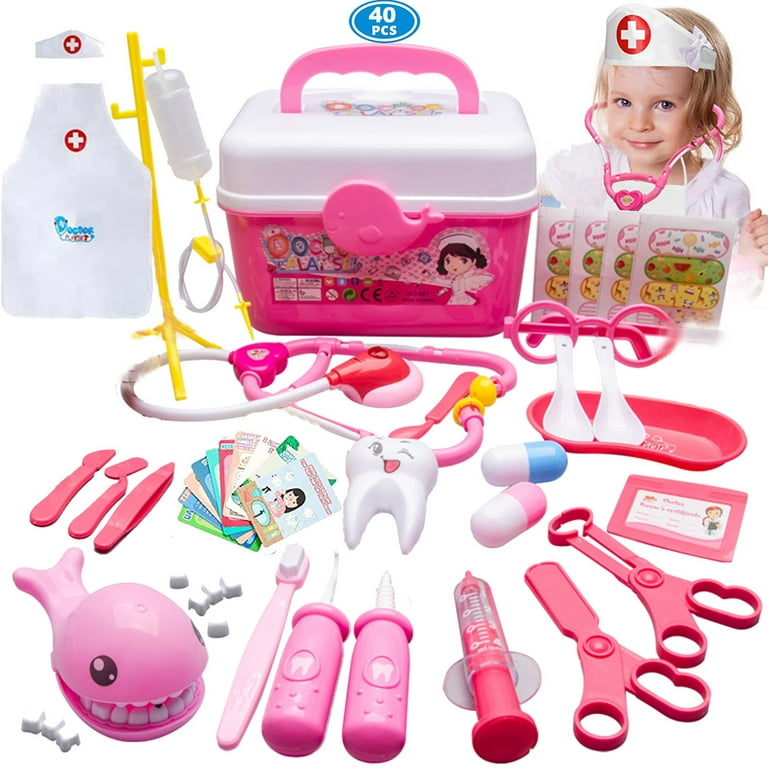 NimJoy 40 Pcs Toddler Medical Kit - Pink Pretend Doctor Set for