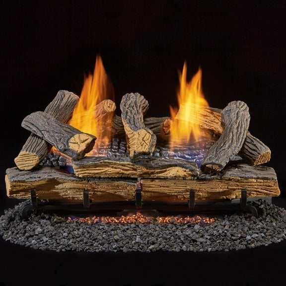 Duluth Forge Ventless Dual Fuel Gas Log Set - 24 in. Split Red Oak, 33,000 BTU, T-Stat Control - Model# DLS-24T-1