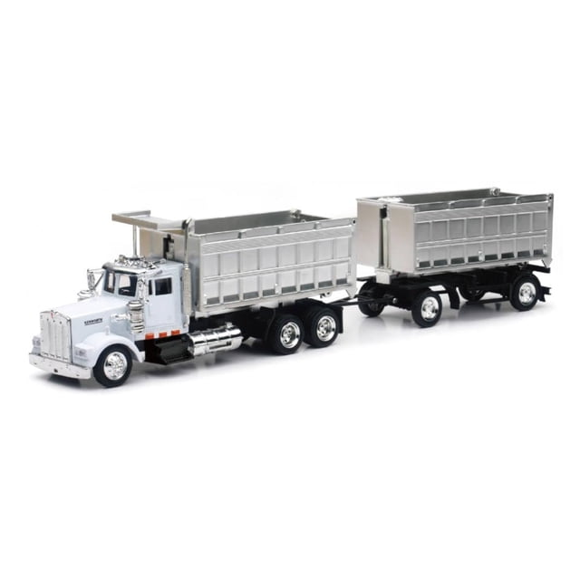 Camión volquete doble Kenworth W900 con remolque en rojo y cabina cromada es de metal fundido El equilibrio es de plástico de alto impacto unisex-niños