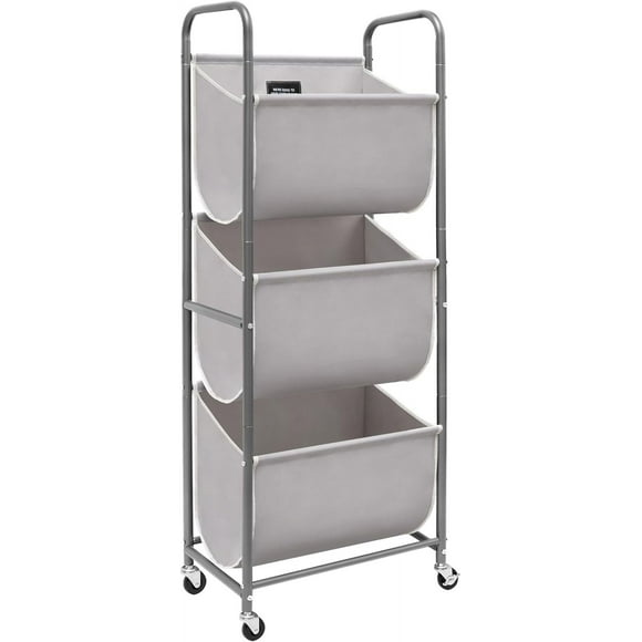 120 Liters Vertical Rolling Laundry Hamper, 3 Section Laundry Sorter with Wheels and 2 Breaks, 3-tier Laundry Baskets for Small Space, Dorm, Laundry Room, Closet, Bathroom, Gray 3-tier