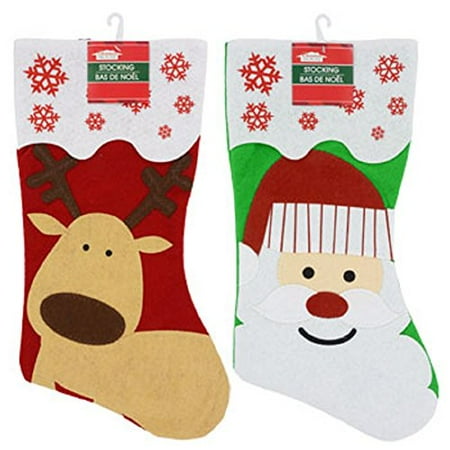 Santa Christmas Stocking - 2 Pack: Christmas House Felt Christmas 'Santa and Reindeer' Character Stockings, 18 Inch
