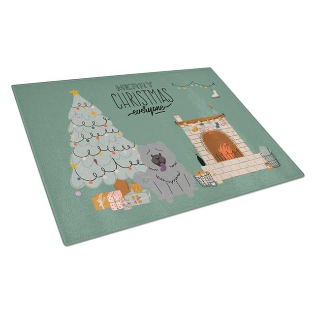 Carolines Treasures CK7702LCB Blue Chow Chow Christmas Everyone Glass Cutting Board - Large