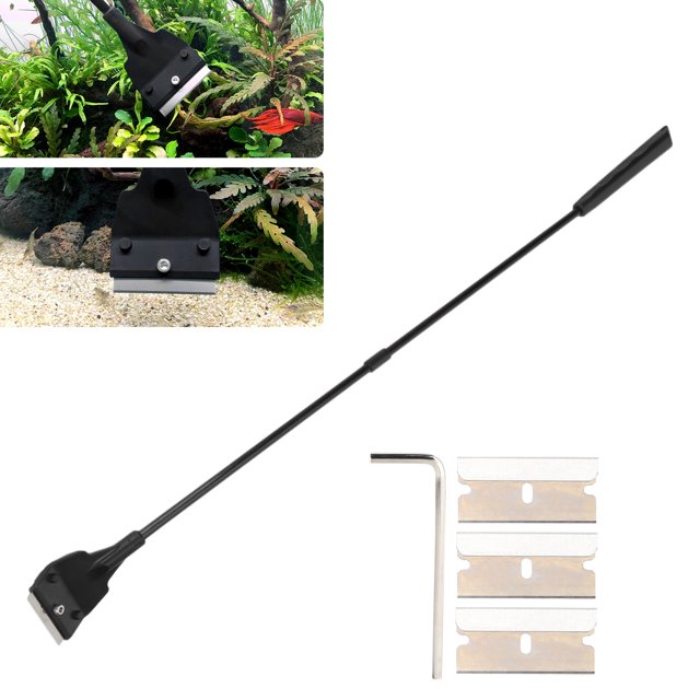 Aquarium Scraper with Long Handle Cleaner Replaceable Blades for Cleaning Corner Cleaning for Glass Tank