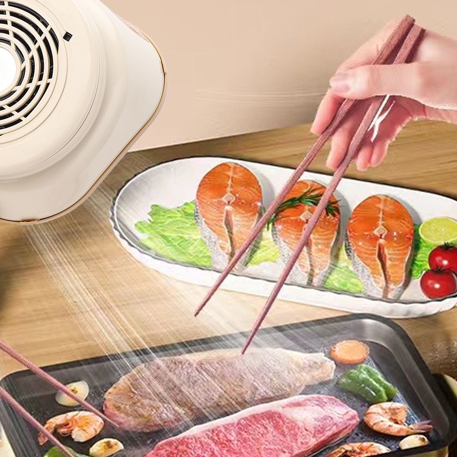 Yajisi Portable Desktop Range Hood, Mini Kitchen Exhaust Fan with 3300RPM Strong Suction, Low Noise USB Powered Small Cooker Hood for Indoor BBQ, Hot Pot and Camping, 9.4 x 9.4 x 7.1 inches