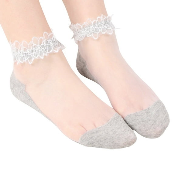 MIASHUI Women's Sheer Lace Ankle Socks Transparent Socks Fashion Low Cut Socks for Women Delicate Socks Grey