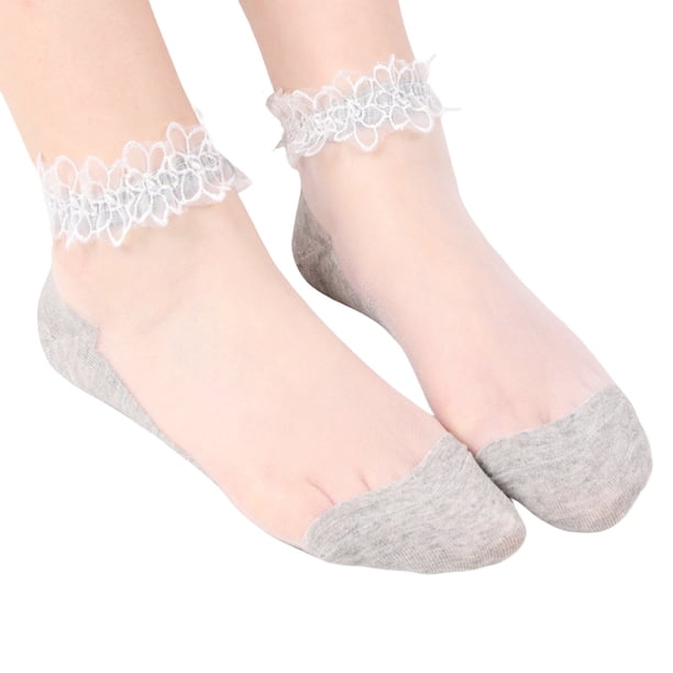 Calcetines finos y transparentes de encaje para mujer: diseño de cinco dedos, antideslizantes, lavables a máquina, talla única, medias de cristal.