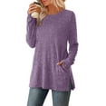 thumbnail image 4 of FDGIU Women's Ribbed Knit Pullover - Long Sleeve Crewneck Tunic Top, Fall Winter Casual Sweater, 4 of 5