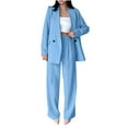 thumbnail image 3 of QATAINLAV Womens Blazer 2 Piece Outfits Business Work Dressy Casual Suit Set with Pocket Long Sleeve Blazers and Wide Leg Dress Pants Sets, Sky Blue, M, 3 of 8