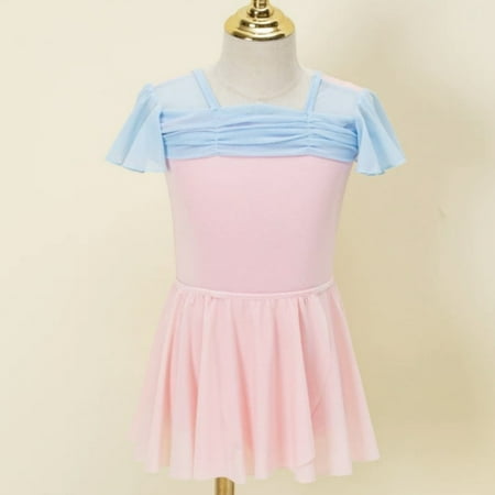 Cute Child Girls Ballet Dress Leotard Short Sleeve Removable Chiffon Tutu Skirt Dancewear(2Pieces)