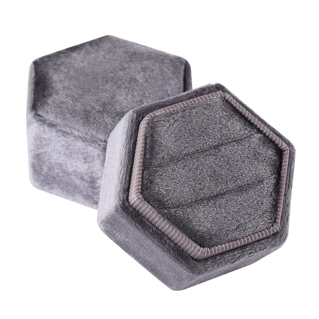 Caja de terciopelo para anillos y pendientes de boda, caja hexagonal rosa para anillos y pendientes