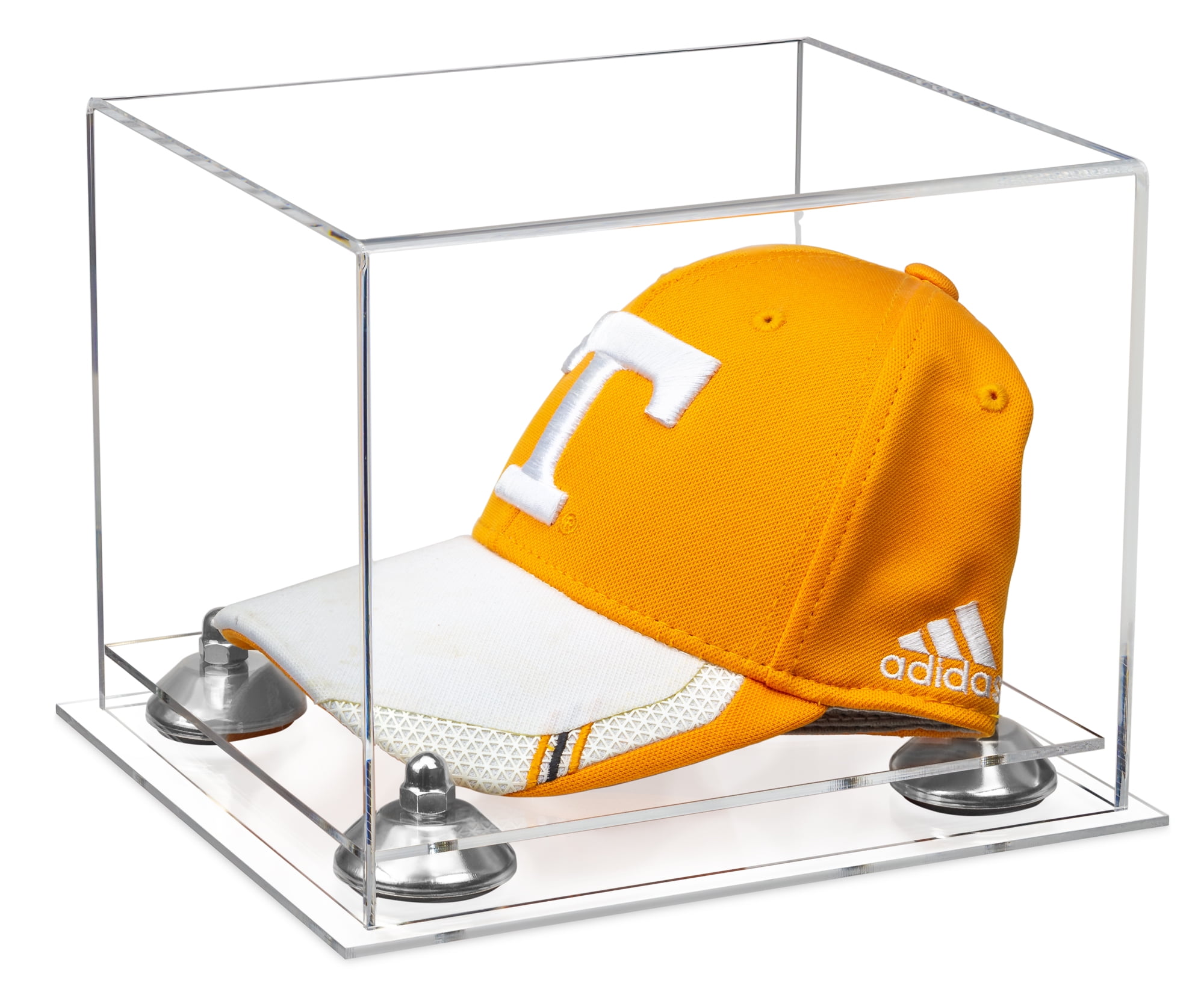 Clear Acrylic Baseball Hat or Cap Display Case with Silver Risers and