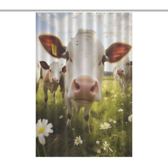 Farmhouse Highland Cow Funny Cattle And Flower Shower Curtain Modern Home Bathroom Bathtub Decor Waterproof Fabric with 12PCS Hooks