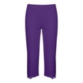 thumbnail image 5 of TtopsQueen Women Cropped Skinny Pants, Elastic High Waist Slim Fit Capri Trousers with Hollow Lace Scalloped Hem, Stretchy Daily Casual Bottoms with Pockets Purple,L, 5 of 5