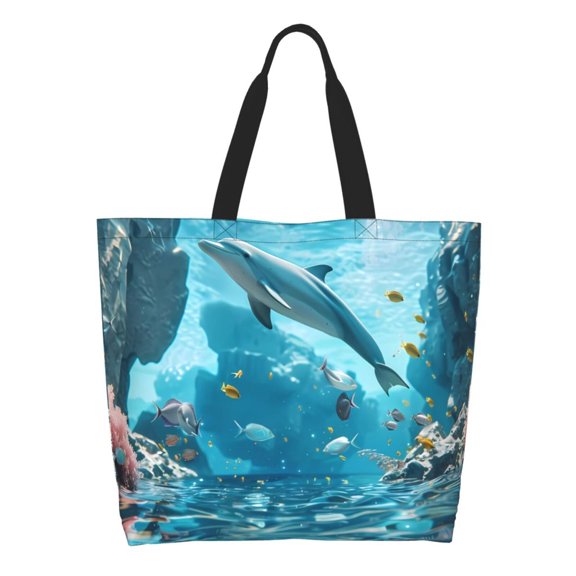 Naloa Underwater Dolphin Scene Tote Bag for Women Large Capacity Shoulder Bag for College Work Travel Shopping