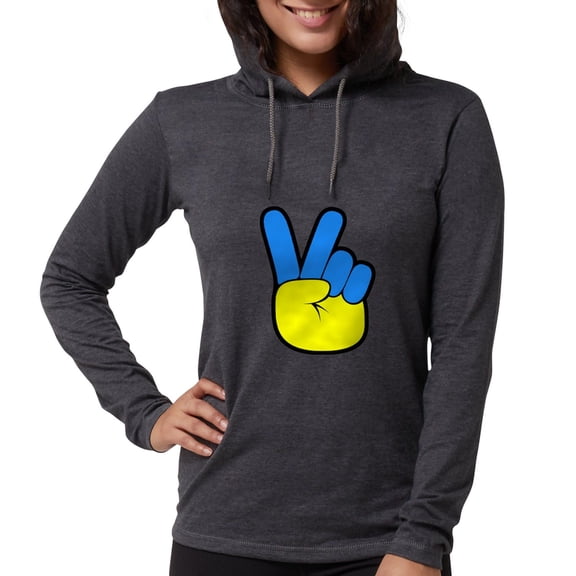 CafePress - Ukrainian Flag Peace Sign Ukra Long Sleeve T Shirt - Womens Hooded Shirt