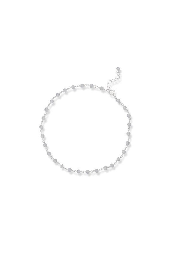 Women's .925 Sterling Silver Rad Rainbow Moonstone 9.5" + 1" Bead Anklet