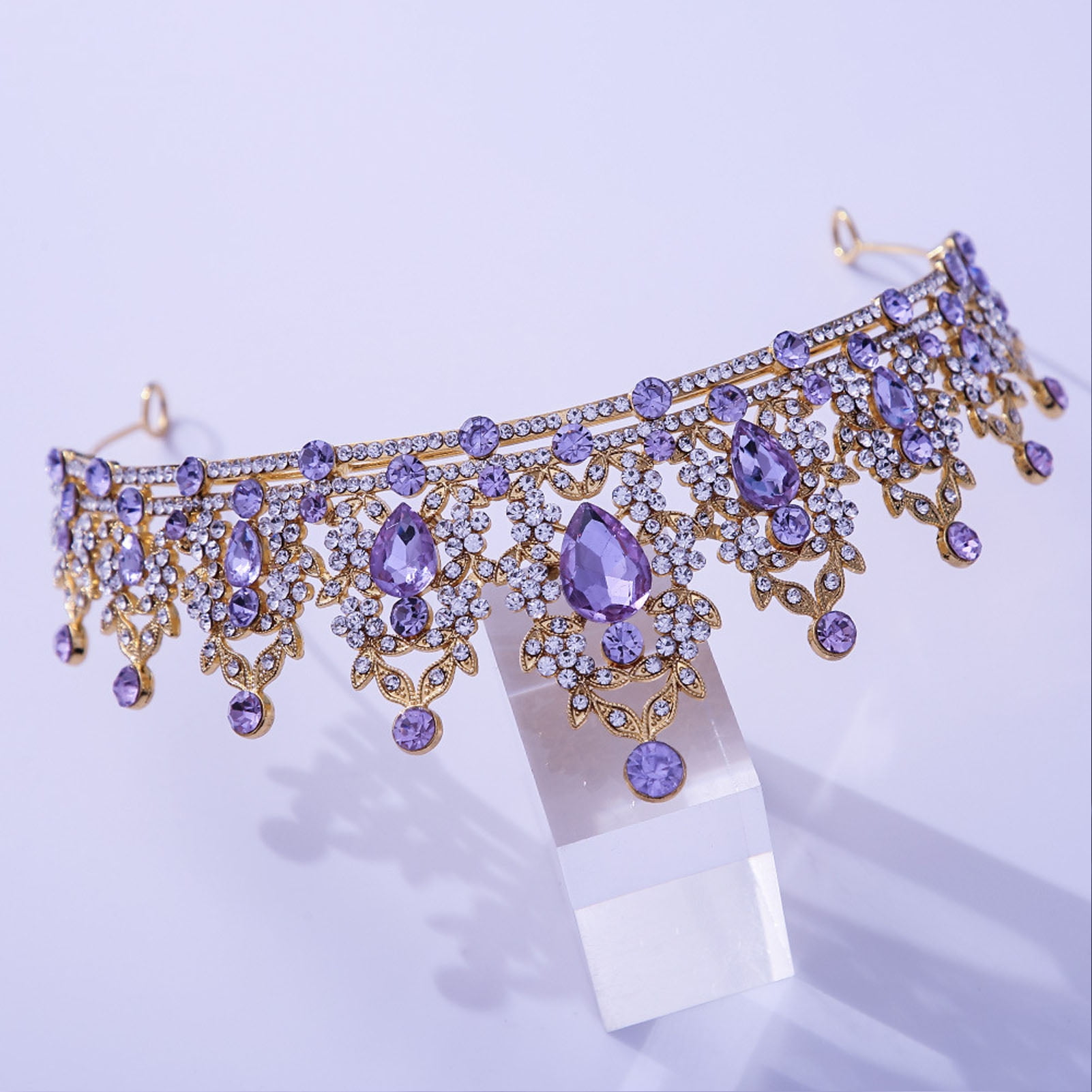 Jiaroswwei Bridal Crown Temperament Shiny Purple Rhinestone Tiaras Crowns Bridal Headband Hairwear Hair Jewelry Ornaments for Party