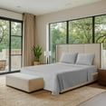 thumbnail image 2 of Mon Chateau Whisper Sheet Set, 4-Piece Soft Microfiber Sheets in White & Cool Grey Print for Queen Beds, Includes Fitted Sheet, Flat Sheet & 2 Pillow Cases, Everyday Comfort and Style, Grey Stripe, 2 of 5