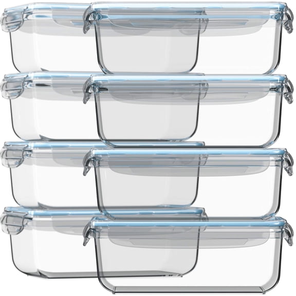 Razab Glass Food Storage Containers with Lids 30 Oz 16 Pc (Set of 8) Airtight Large Reusable Leak Proof BPA Free Food Prep Containers Freezer to Oven Safe