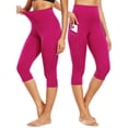 thumbnail image 4 of NELEUS Womens Tummy Control High Waist Capri Yoga Leggings with Pocket,Blue+Wine Red+Rose Red,US Size L, 4 of 12