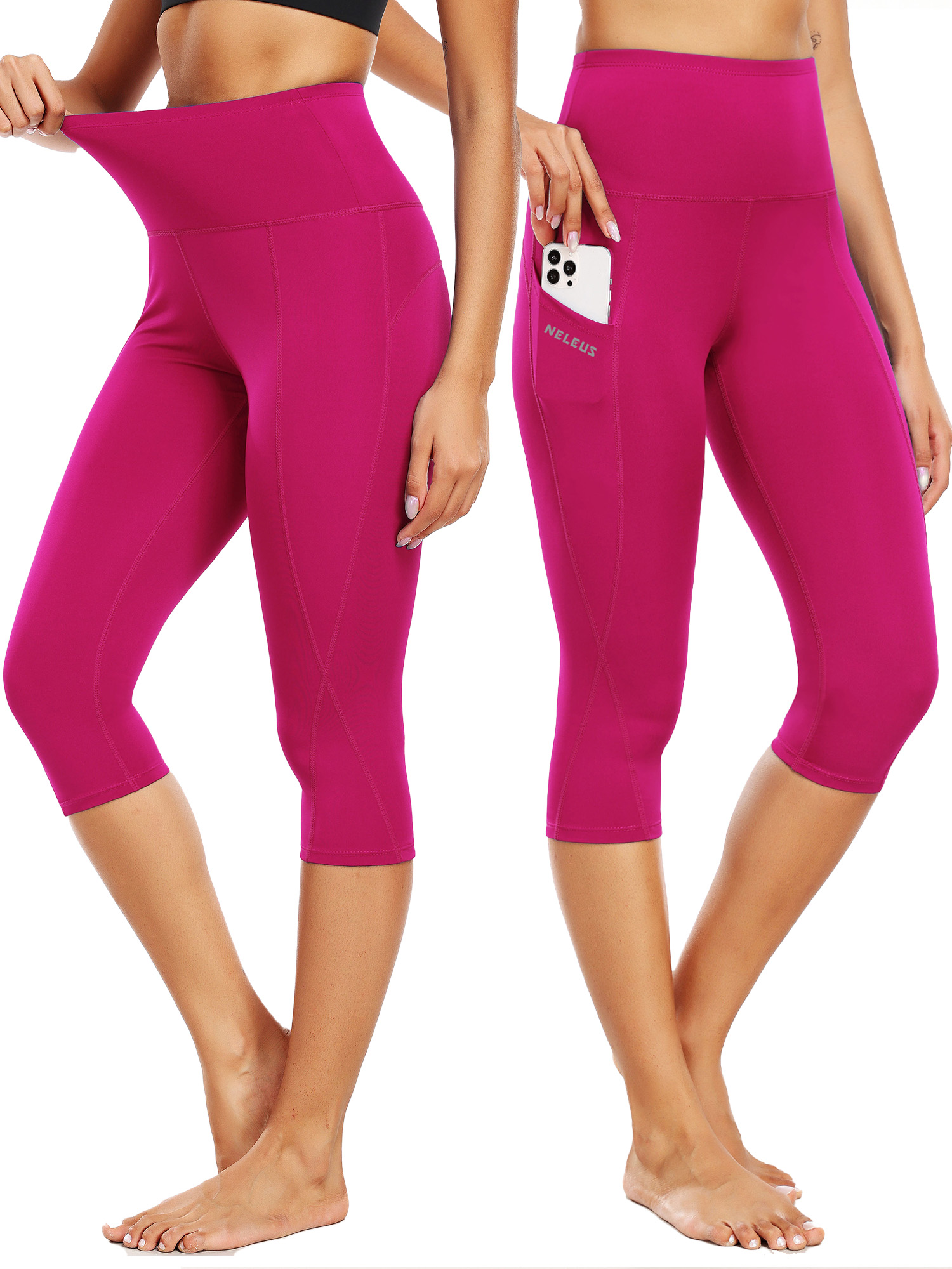 Neleus Women's Tummy Control High Waist Capri Leggings photo 3