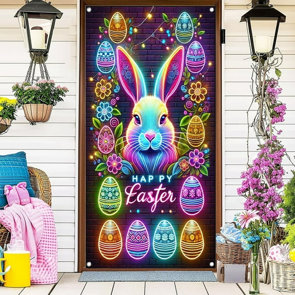 Mgcok Easter Wreath Door Flag Door Hanging Door Cover Decoration Spring Easter Decor For Front Door Festive
