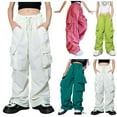 thumbnail image 2 of MUXiin Girls Parachute Pants Loose Lightweight Drawstring Waist Hop Cargo Pants,Green,170-4XL, 2 of 4