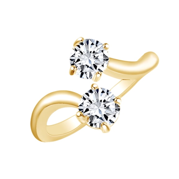 AFFY Round Shape White Cubic Zirconia Two Stone Engagement Ring In 14k Yellow Gold Over Sterling Silver Ring Size-7.5