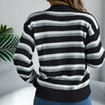 thumbnail image 5 of DDAPJ pyju Womens Striped Sweaters Crochet Knit Long Sleeve Cropped Tops Soft Knit Pullover Sweater Black M, 5 of 9
