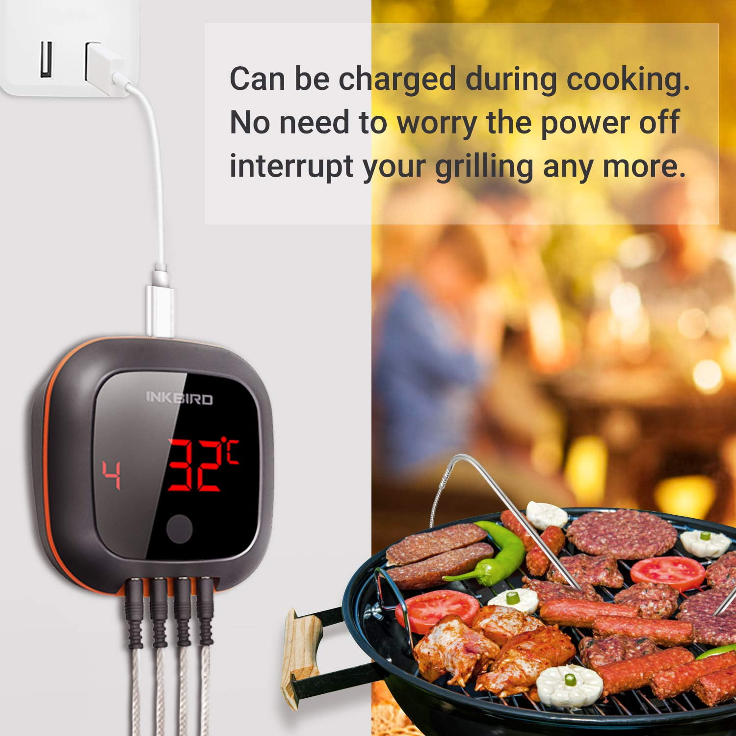 INKBIRD 1500FT Wireless Remote Meat Thermometer IRF-4S with 2