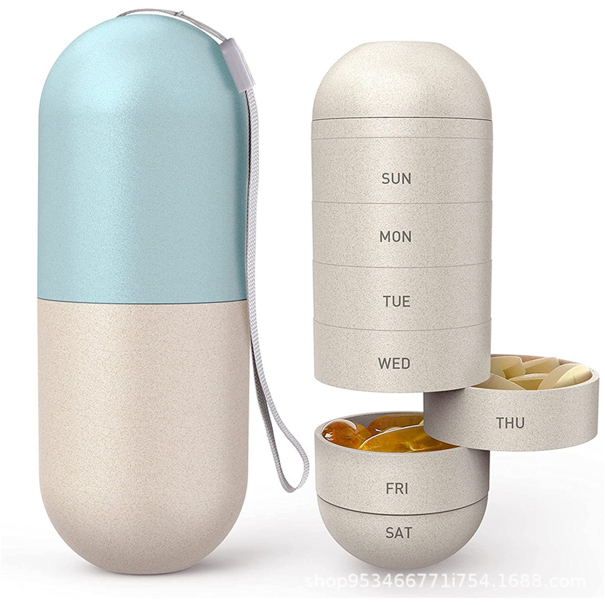 2 in 1 Pill Organizer, Grain Fiber Weekly Pill Case Large Compartment